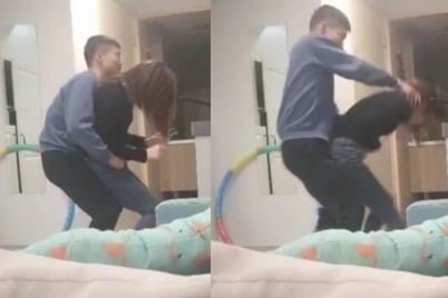 Linda garota com um lindo busto gemido na facada do homem travesso